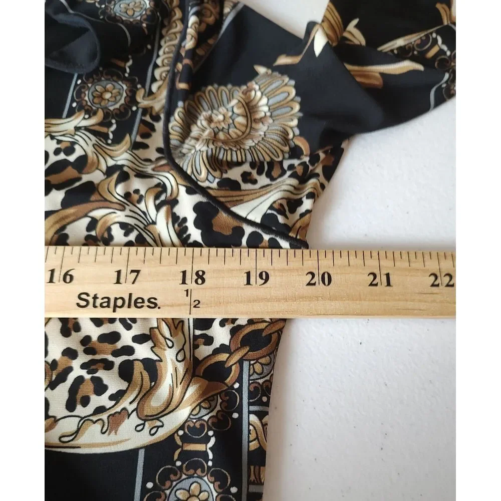 Shift Dress Baroque Leopard Print Long Sleeve Party Cocktail Dress - Picture 6 of 7